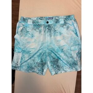 Reel Legends Blue XL Performance Cargo Fishing Shorts Water Print